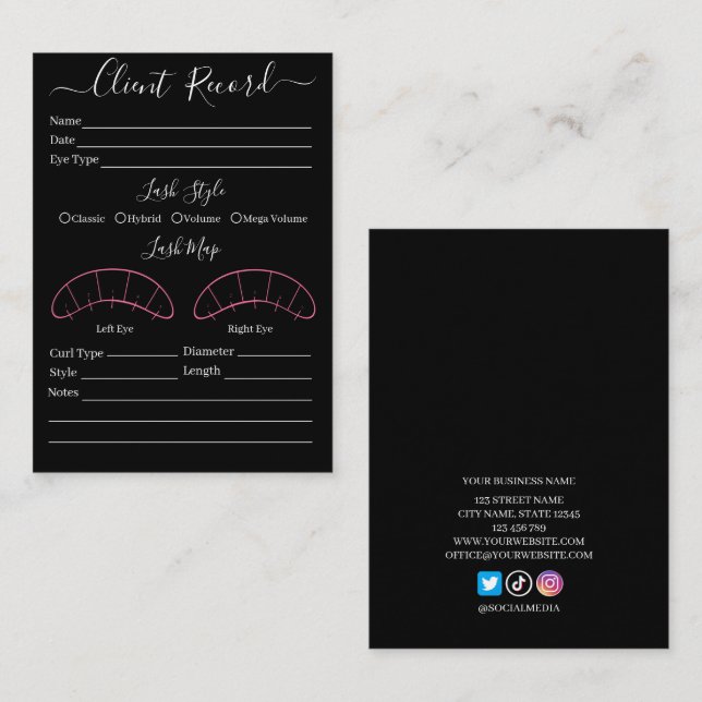 Eyelash-Client-Record Form Business Card Visitenkarte (Vorne/Hinten)