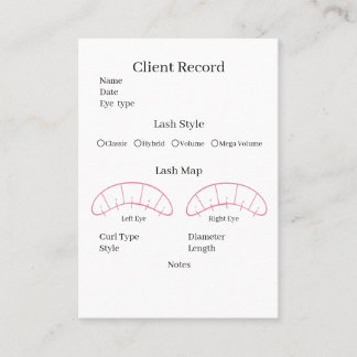 Eyelash-Client-Record Form Business Card Visitenkarte