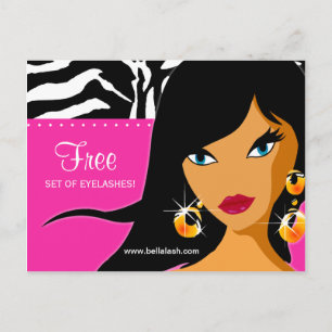Eyelash Einladung ethnische Frau Pink Zebra Postkarte
