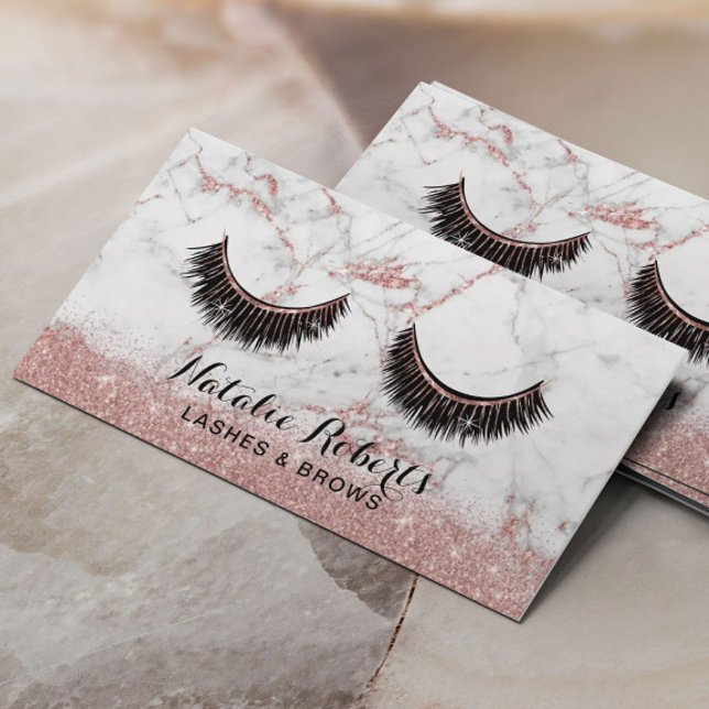 Eyelash Erweiterungen Makeup Artist Rose Gold Marm Terminkarte (Von Creator hochgeladen)