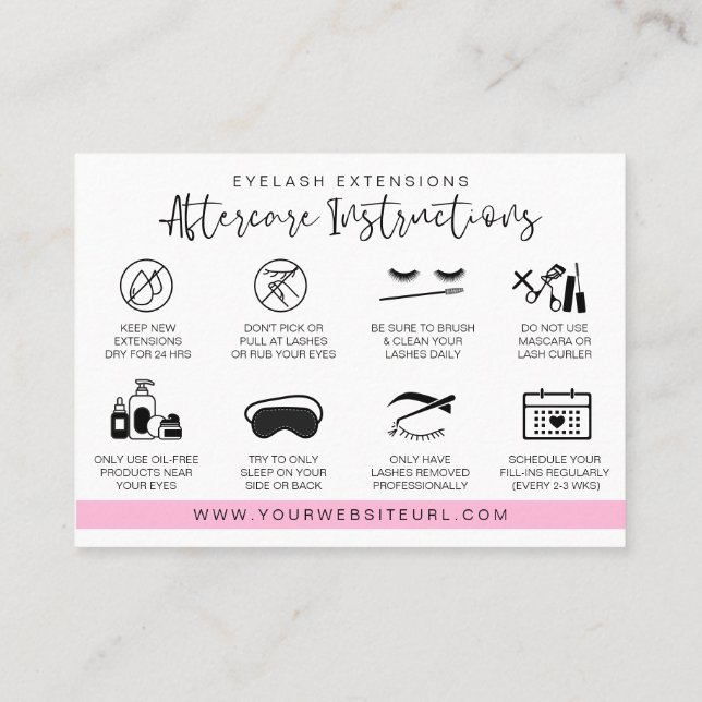 Eyelash Extension Aftercare Instructions Lash Logo Visitenkarte (Rückseite)