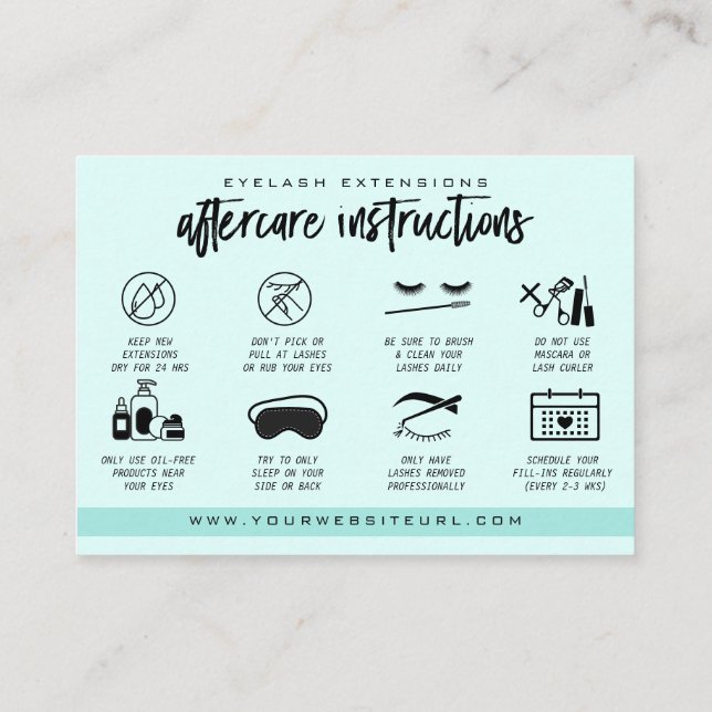 Eyelash Extension Aftercare Instructions Lash Logo Visitenkarte (Rückseite)