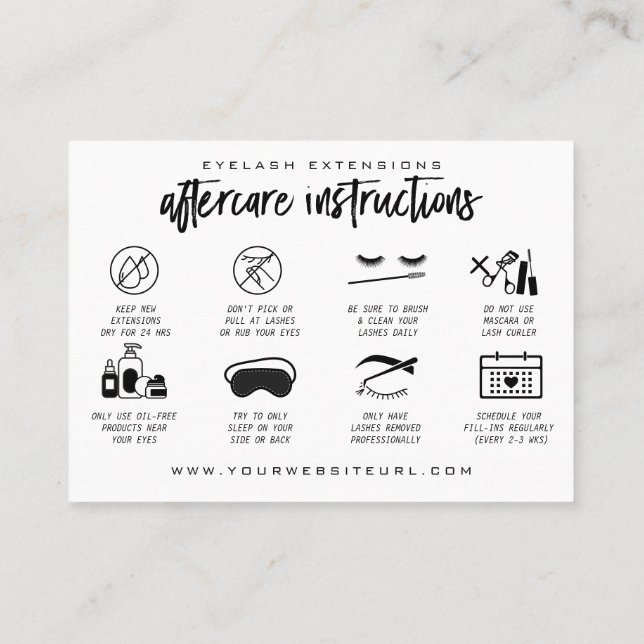 Eyelash Extension Aftercare Instructions Lash Logo Visitenkarte (Rückseite)