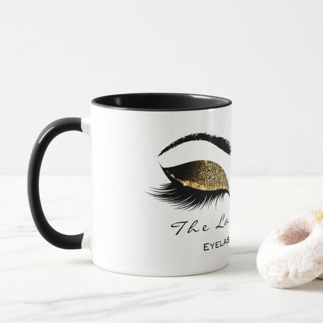 Eyelash Extension Beauty Makeup Gold Glitzer Tasse (Mit Donut)