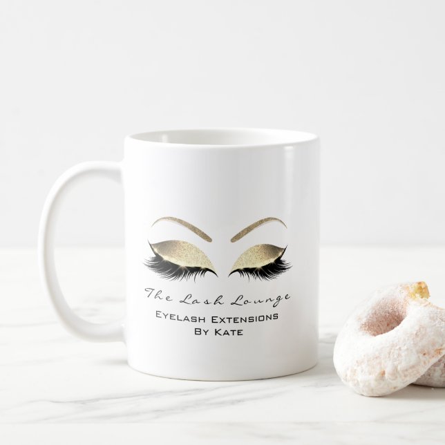 Eyelash Extension Beauty Studio Gold Glitzer Tasse (Mit Donut)
