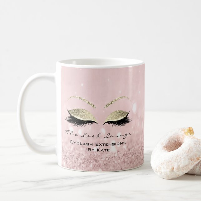 Eyelash Extension Beauty Studio Gold Glitzern Pink Kaffeetasse (Mit Donut)