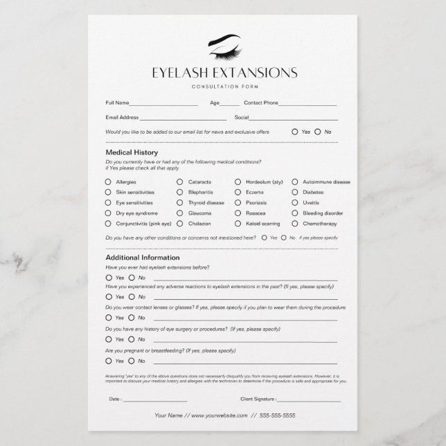 Eyelash Extension Client Record Pages Briefpapier (Rückseite)