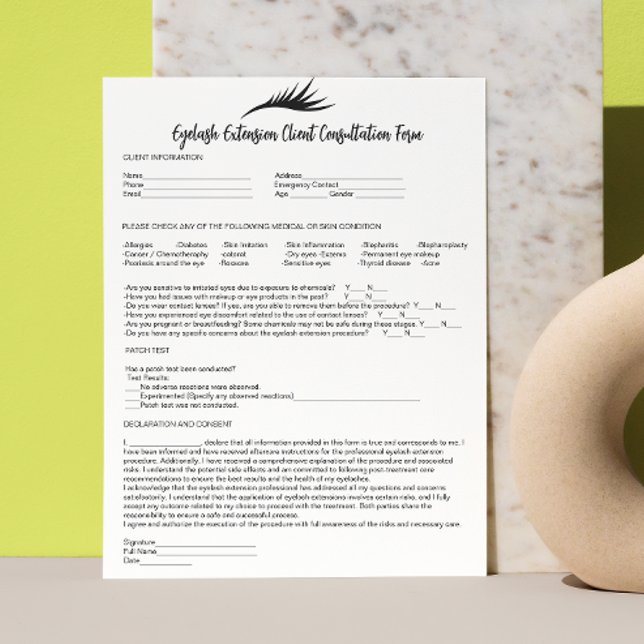Eyelash Extension Consent White Briefbogen (Allergy Patch Test Eyelash Extension Consent White Letterhead)