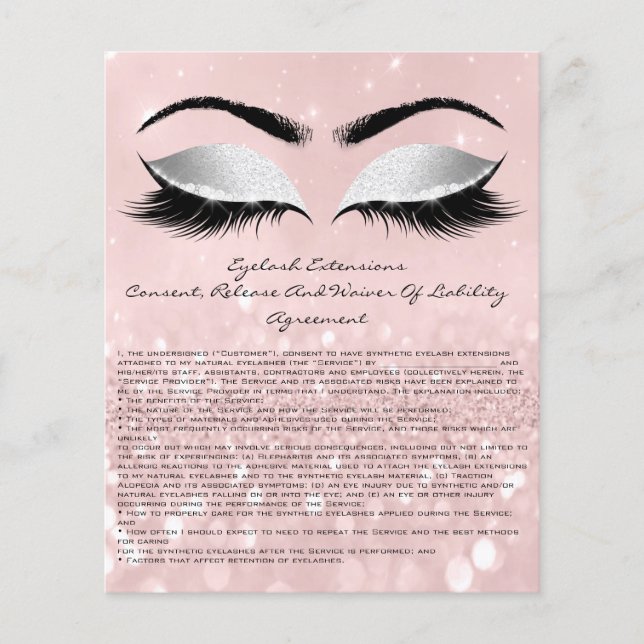 Eyelash Extension Liability Waiver Eyes Grau Pink Flyer (Vorne)