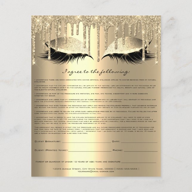 Eyelash Extension Liability Waiver Funkelnd Tropfe Flyer (Hinten)