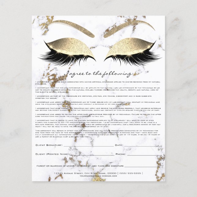 Eyelash Extension Liability Waiver Gold Marmor Flyer (Hinten)