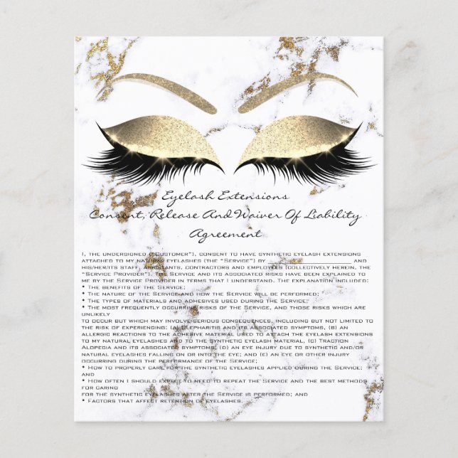 Eyelash Extension Liability Waiver Marble Gold Flyer (Vorne)