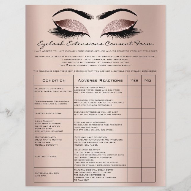 Eyelash Extension Liability Waiver Rose Blush Flyer (Vorne)
