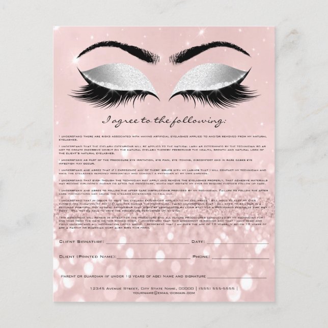 Eyelash Extension Liability Waiver Rose Rosa Grau Flyer (Hinten)