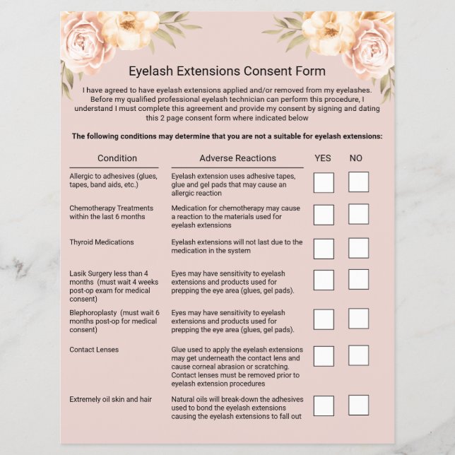 Eyelash Extension Liability WILL & Release Form Flyer (Vorne)