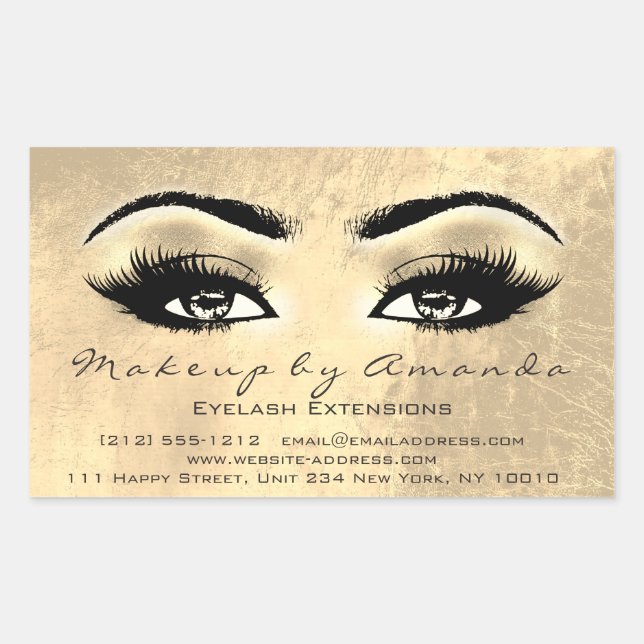 Eyelash Extension Makeup Beauty Browns Golden Foil Rechteckiger Aufkleber (Vorderseite)