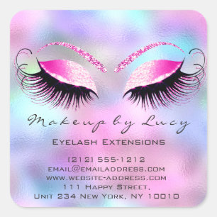 Eyelash Extension Makeup Beauty Salon Pink Fuchsia Quadratischer Aufkleber