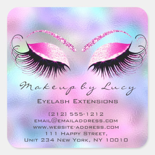 Eyelash Extension Makeup Beauty Salon Pink Fuchsia Quadratischer Aufkleber (Vorderseite)