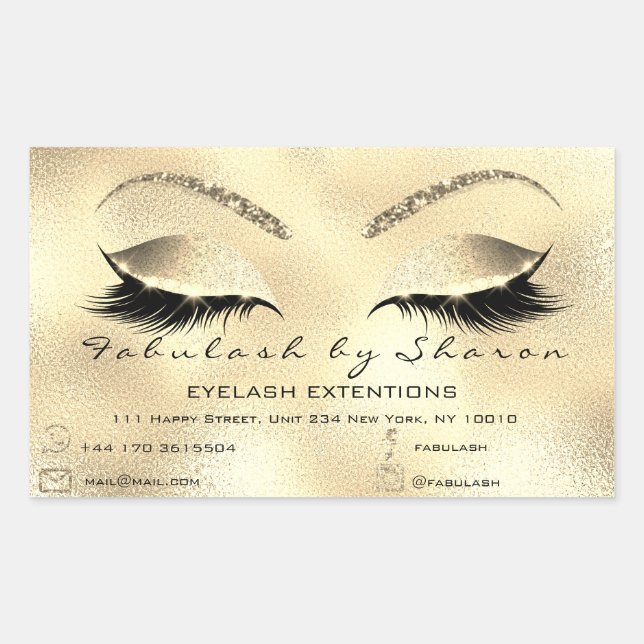 Eyelash Extension Makeuty Salon Adress Gold2 Rechteckiger Aufkleber (Vorderseite)