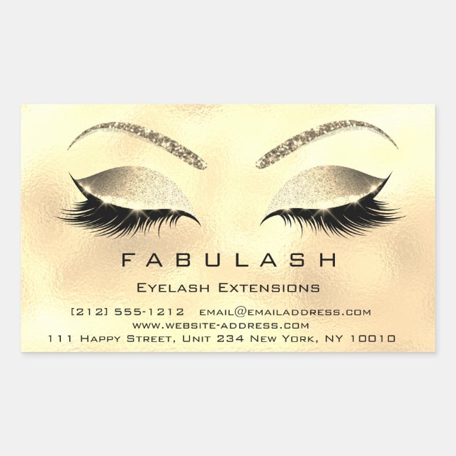 Eyelash Extension Makeuty Salon Gold Glitzer Rechteckiger Aufkleber (Vorderseite)