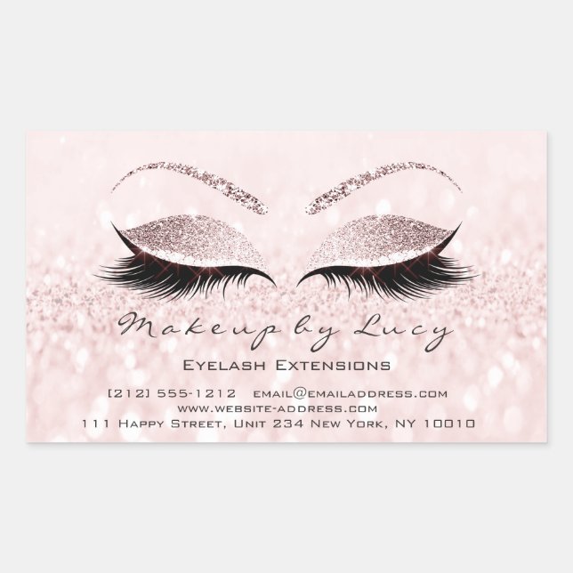 Eyelash Extension Makeuty Salon Pink Glitzer Rechteckiger Aufkleber (Vorderseite)