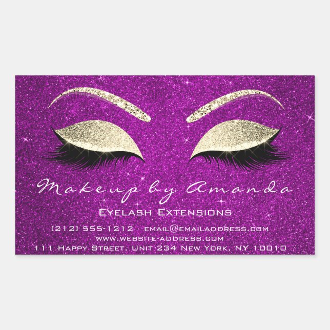 Eyelash Extension Makeuty Salon Pink Gold Rechteckiger Aufkleber (Vorderseite)