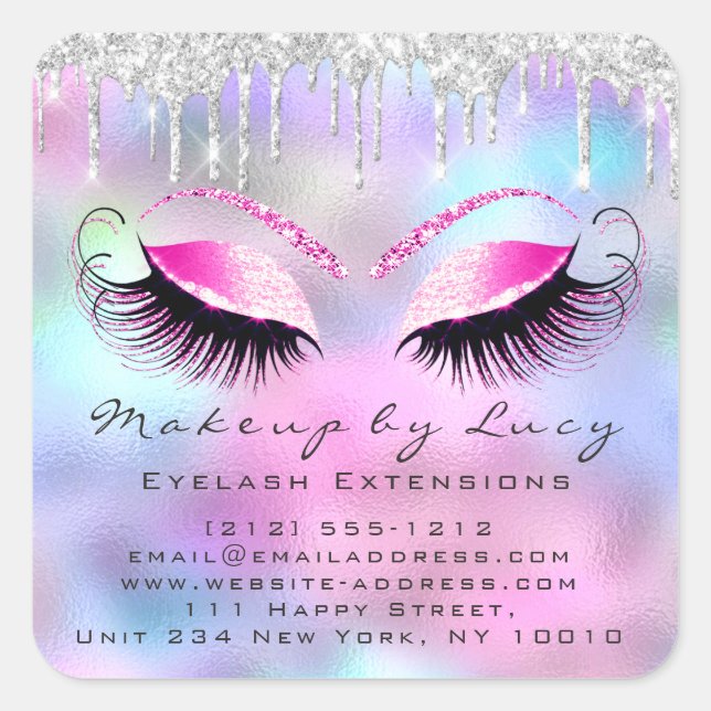 Eyelash Extension Makeuty Salon Pink Ombre Quadratischer Aufkleber (Vorderseite)