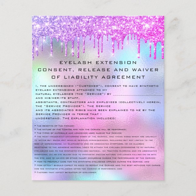 EYELASH EXTENSION RELEASE WAIVER Holograph Tropfen Flyer (Vorne)