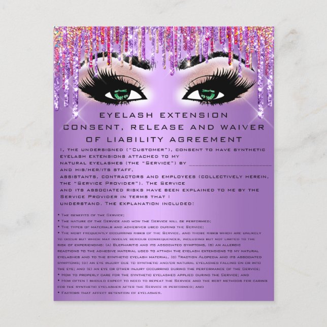 EYELASH EXTENSION RELEASE WAIVING Green Eyes Lila Flyer (Vorne)