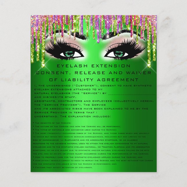 EYELASH EXTENSION RELEASE WAIVING Green Eyes Tropf Flyer (Vorne)