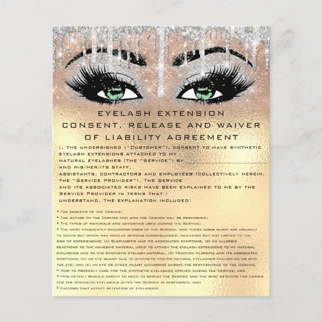 EYELASH EXTENSION RELEASE WAIVING Green Gold Flyer (Vorne)