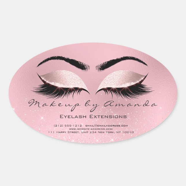 Eyelash Extension Round Makeup Artist Beauty Rose Ovaler Aufkleber (Vorderseite)