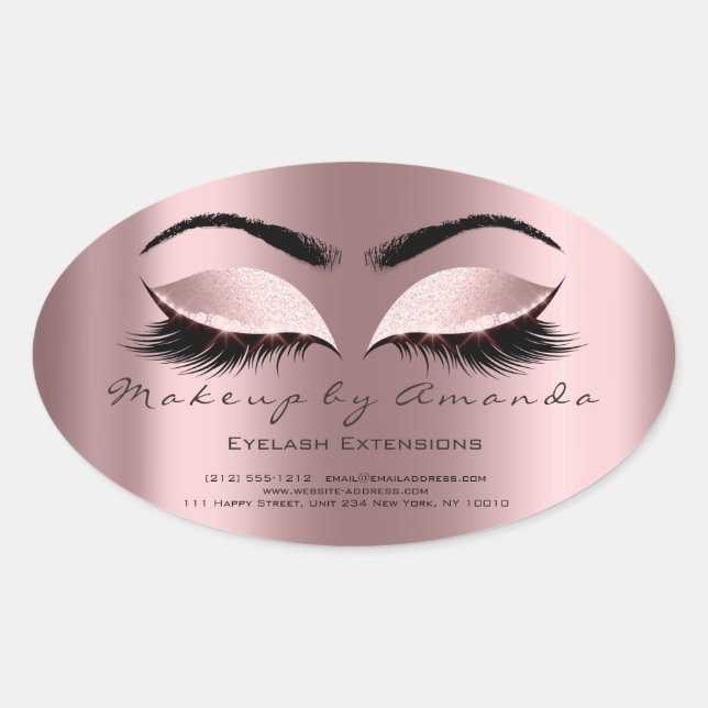 Eyelash Extension Round Makeup Artist Beauty Rose Ovaler Aufkleber (Vorderseite)