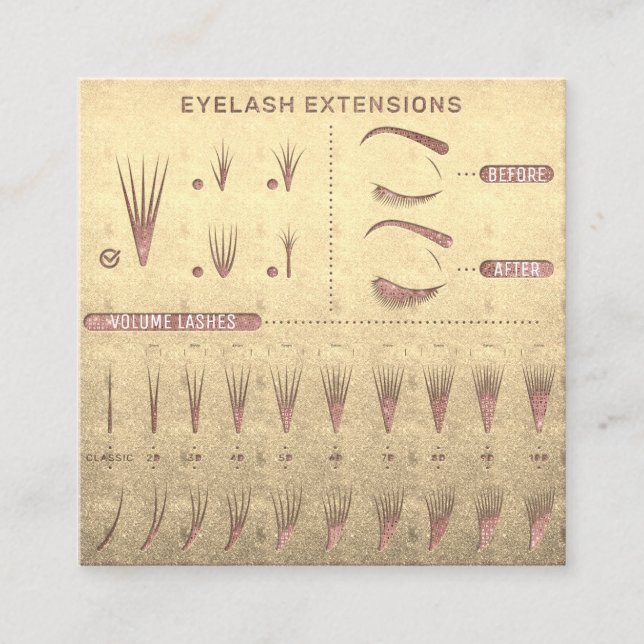 Eyelash Extension Studio Shop Rose Gold Quadratische Visitenkarte (Vorderseite)