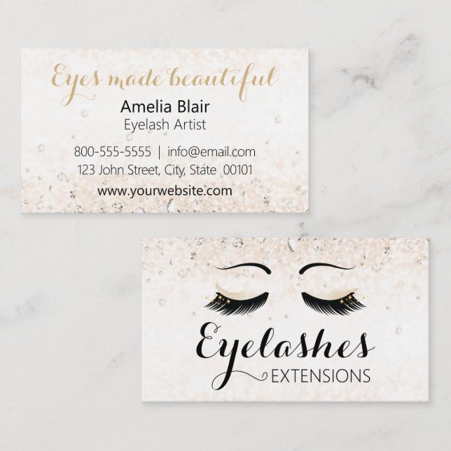 Eyelash Extensions Glitzern und Diamonds Gold Visitenkarte (Vorne/Hinten)