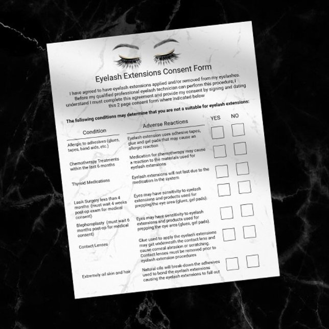 Eyelash Extensions Haftung Waiver Moderner Marmor Flyer (Von Creator hochgeladen)