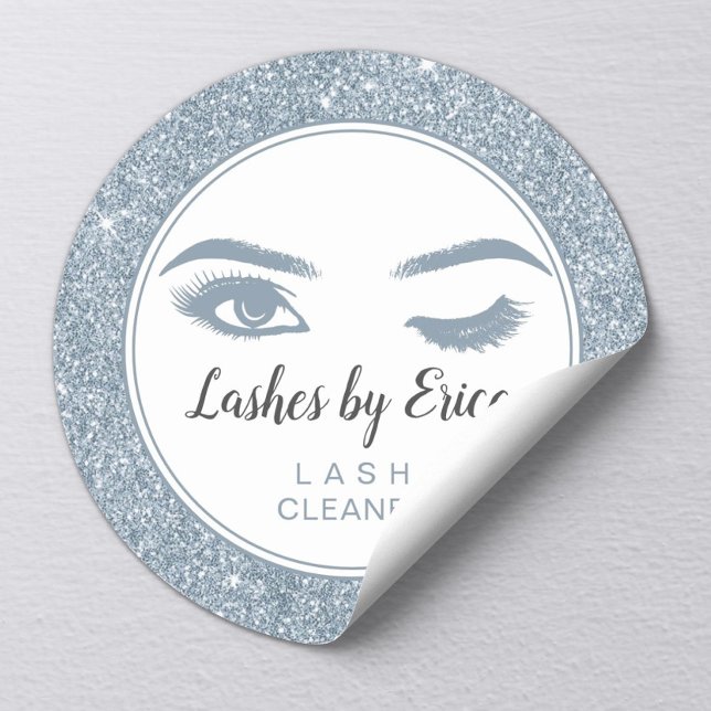 Eyelash Extensions Lash Cleaner Dusty Blue Glitzer Runder Aufkleber (Von Creator hochgeladen)