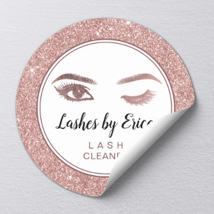 Eyelash Extensions Lash Cleaner Rose Gold Glitzer Runder Aufkleber