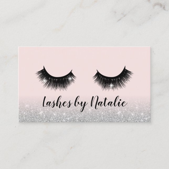 Eyelash Extensions Lash Salon Pink & Silver Ombre Visitenkarte (Vorderseite)