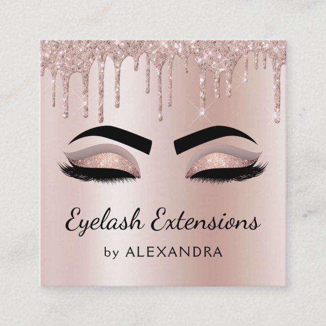 Eyelash Extensions Lashes Glitzer Rose Gold Pink Quadratische Visitenkarte (Vorderseite)