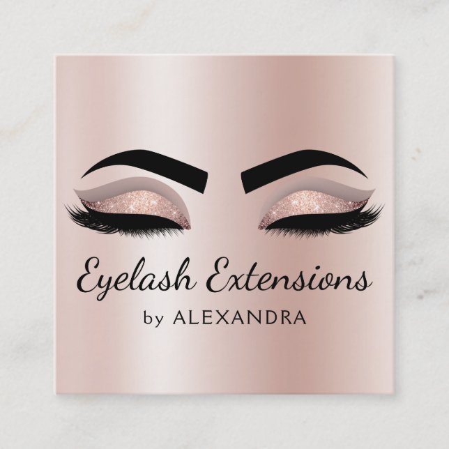 Eyelash Extensions Lashes Glitzer Rose Gold Pink Quadratische Visitenkarte (Vorderseite)