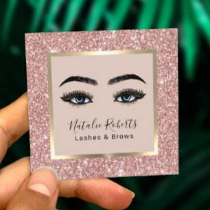 Eyelash Extensions Makeup Rose Gold Glitzer Quadratische Visitenkarte
