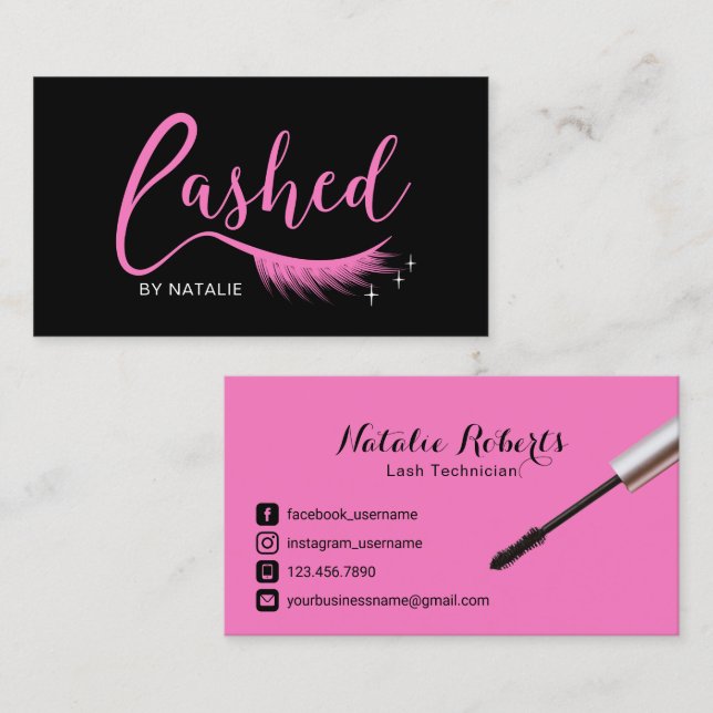 Eyelash Extensions Pink Lashed Salon Visitenkarte (Vorne/Hinten)