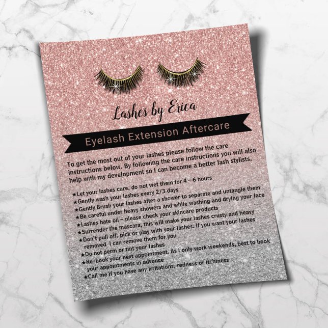Eyelash Extensions Rose Gold Aftercare Instruction Flyer (Von Creator hochgeladen)
