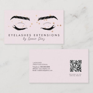 Eyelash Extensions Salon Imitate Foil Stars Pink Visitenkarte