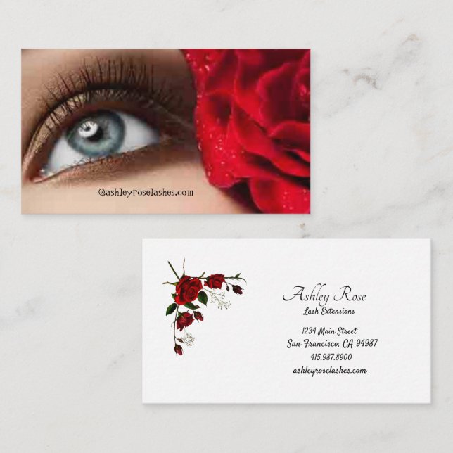 Eyelash Extensions Techniker Rote Rose Visitenkarte (Vorne/Hinten)
