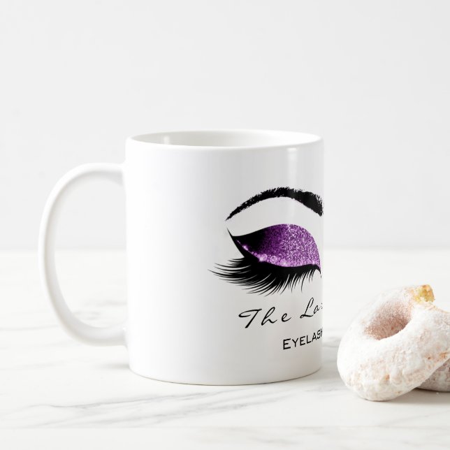 Eyelash Extention Beauty Magenta Lila Glitzer Kaffeetasse (Mit Donut)