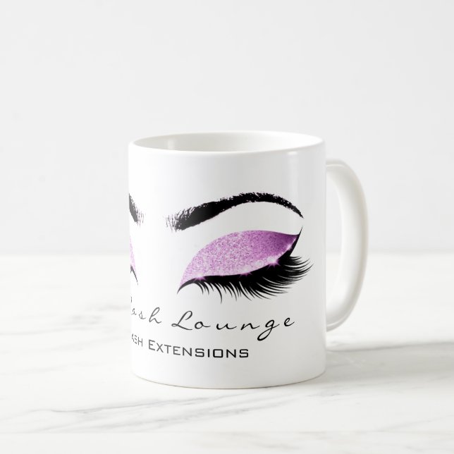 Eyelash Extention Beauty Magenta Pink Glitzer Kaffeetasse (VorderseiteRechts)