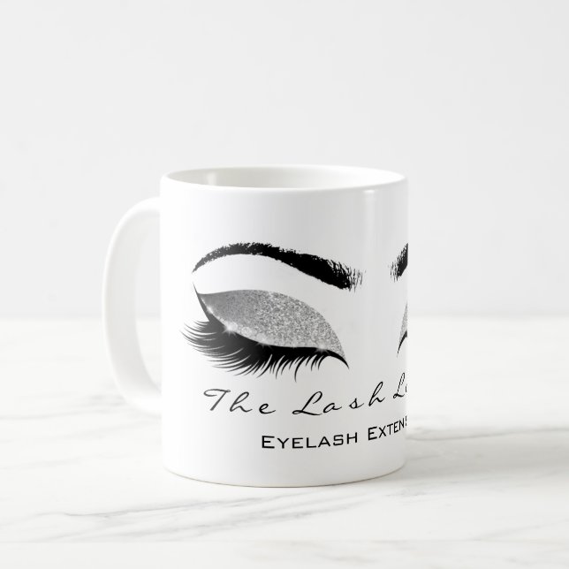Eyelash Extention Beauty Studio Gray SilverGlitter Kaffeetasse (Vorderseite Links)