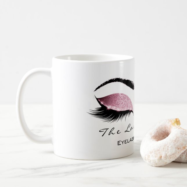 Eyelash Extention Beauty Studio Rose Glitzer Kaffeetasse (Mit Donut)